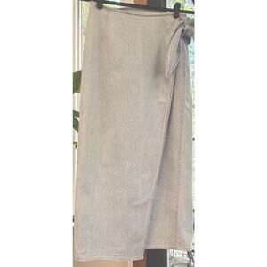 ‘Vintage Blue - Founded 1999’ Light Wash Denim Wrap Skirt Tie Waist Sz M Cotton